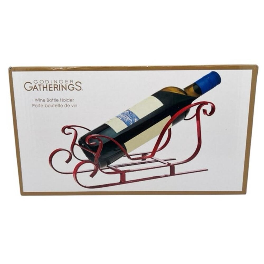 Gadinger Gatherings Red Metal Sleigh Tabletop Wine Holder New in Box